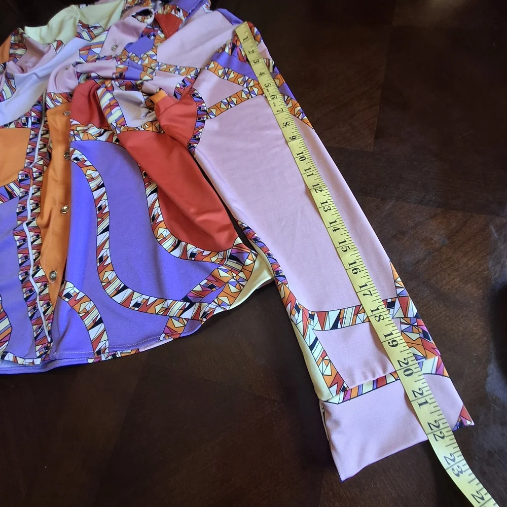 Julian Chang Designer Multicolor  Button-up Long Sleeve Blouse Women Size Medium - Picture 14 of 15